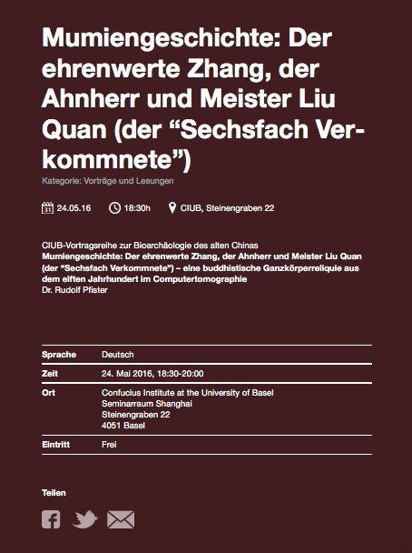 Mumiengeschichte Der ehrenwerte Zhang der Ahnherr und Meister Liu Quan der Sechsfach Verkommnete Confucius Institute at the University of Basel
