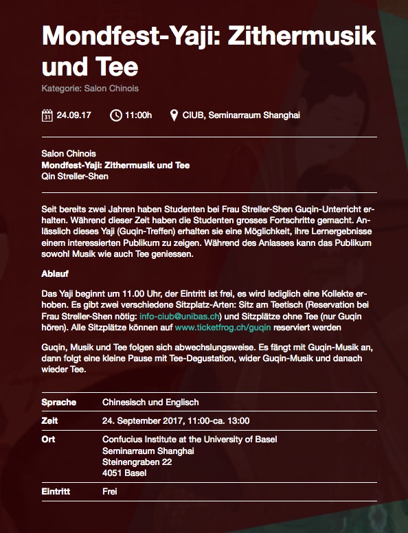 Mondfest Yaji Zithermusik und Tee Confucius Institute at the University of Basel