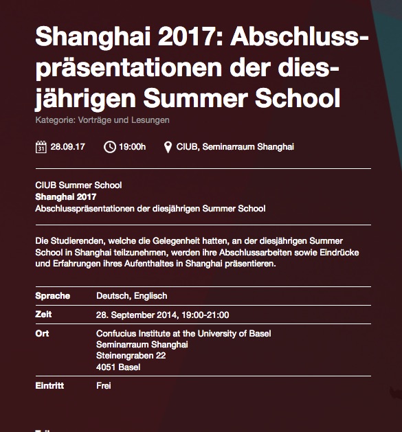 Shanghai 2017 Abschlussprasentationen der diesjahrigen Summer School Confucius Institute at the University of Basel